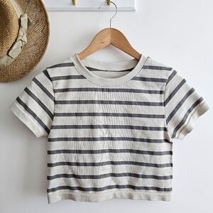 J.O & CO Striped Gray Greige Crop Top Size Medium-Large